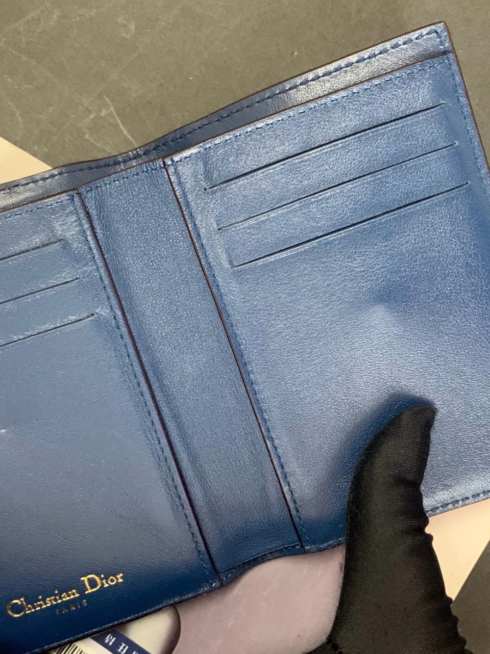 Christian Dior Pink & Navy Pebbled Leather Compact Wallet - Picture 11 of 11